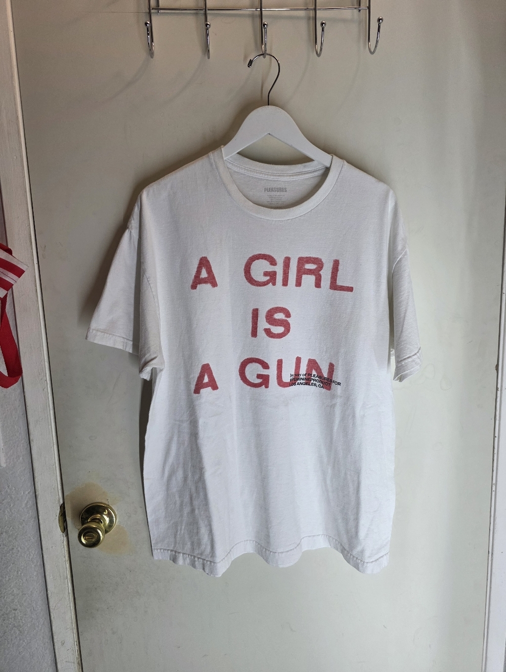 Pleasures Men's  'A Girl Is A Gun' Logo White Short Sleeve Tee